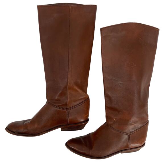 Bandits Shoes - Vintage BANDITS women's 6B Knee High Cognac Brown leather Riding heeled Boot